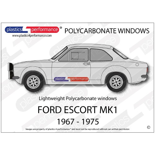 FORD - Escort Mk1 - Lexan Polycarbonate window kit- Thermoformed and Flat, CNC profile cut 5 or 7 piece