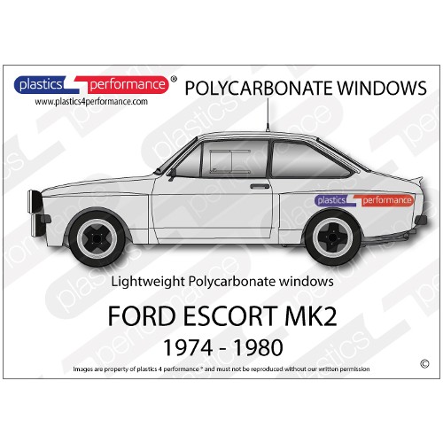 FORD - Escort Mk2 - Lexan Polycarbonate window kit- Thermoformed and Flat, CNC profile cut 5 or 7 piece