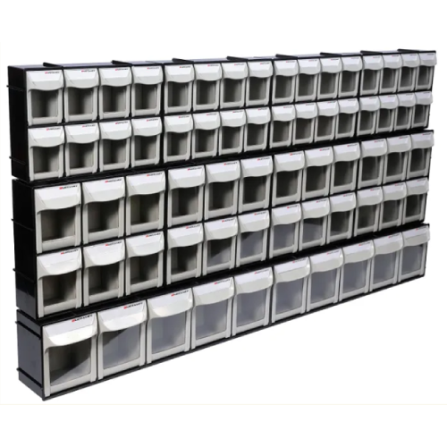 Modular Tilt Bin Parts Storage Wall Compartment 10 MIX Units / 66 Bins