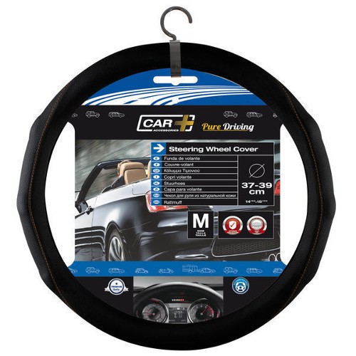 LEATHER STEERING WHEEL COVER WITH GRIP BLACK 38CM