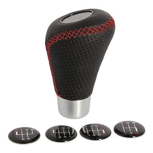 Black Leather Gear Knob with Red Stitching