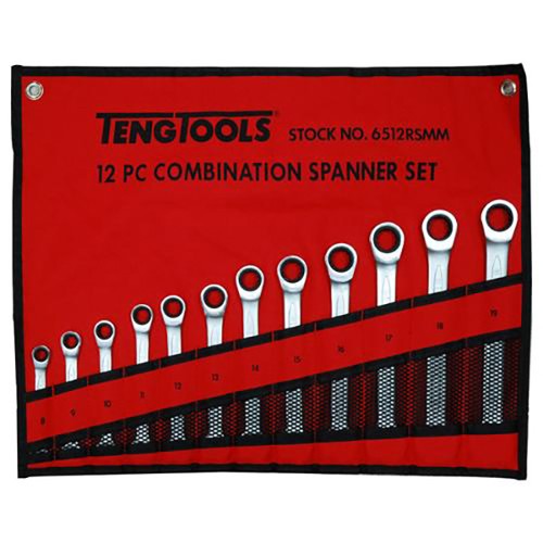 Ratcheting Combination Spanner Set RS Tool Roll 12 Pieces