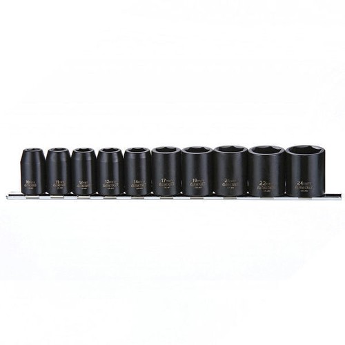 10 Piece 1/2" Drive 6 Point Regular Metric Impact Socket Set