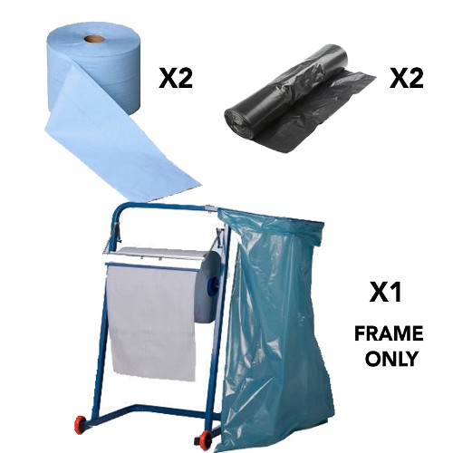 2x Blue Rolls(Large) - 50x Rolls of Heavy Duty Sacs - 1x Sac Frame