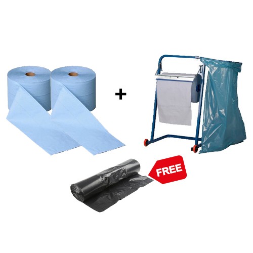 2x Blue Roll 1x Heavy Duty Floor Stand & 1x Black Sacs FREE