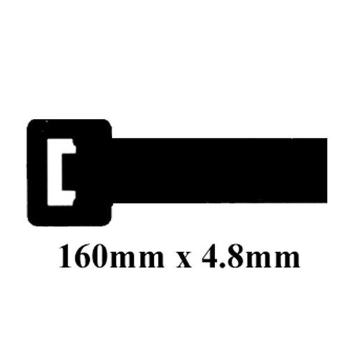 200 x 4.8mm Cable Tie Black Pk.100