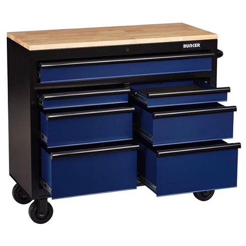 BUNKER 7 Drawer Workbench Roller Tool Cabinet 41" Blue