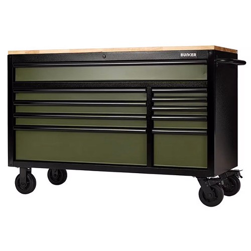 BUNKER 10 Drawer Workbench Roller Tool Cabinet 56" Green