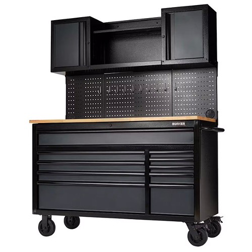 BUNKER 10 Drawer Roller Workstation with Workbench 56" Grey