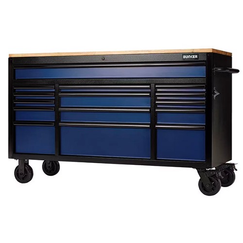 BUNKER 15 Drawer Workbench Roller Tool Cabinet 61" Blue