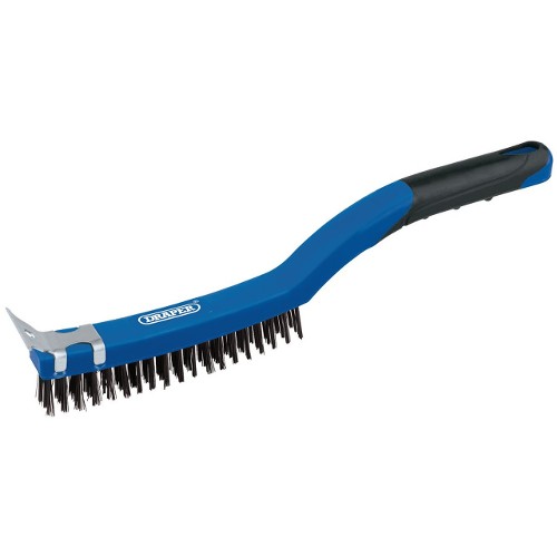 3 Row Carbon Steel Wire Scratch Brush with Scraper 350mm