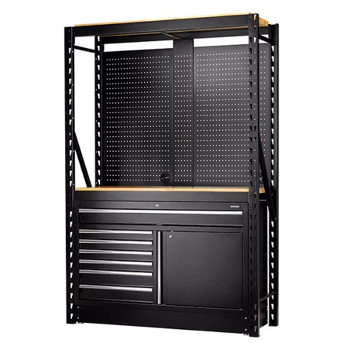 BUNKER 14 Piece Modular Storage Combo 2 Tier Racking with Pegboards and Floor Cabinet 1500mm