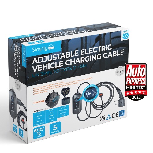 Electric Car Charging Cable - Type 2 to UK 3 Pin (5 Meters - 3.1kW)