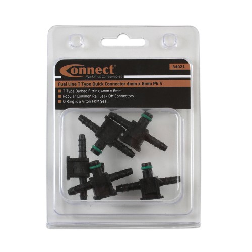 Fuel Line T Type Quick Connector 4mm x 6mm (Pack of 5)