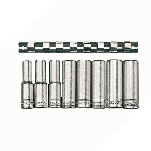 8 Piece 1/2" Drive 12 Point Deep Metric Socket Clip Rail