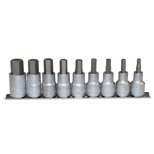 9 Piece 1/2" Drive Metric Hex Bit Socket Clip Rail