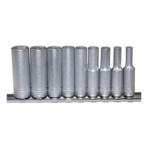 9 Piece 1/4" Drive 6 Point Deep Metric Socket Clip Rail
