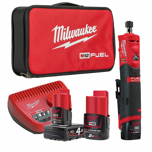 Milwaukee M12 12V Fuel Brushless Straight Die Grinder with 2x Batteries