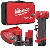 Milwaukee M12 12V Fuel Angled Die Grinder with 1x 2.0Ah & 1x 4.0Ah Batteries