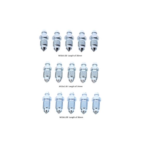 15 Brake Bleed Nipples Screws M10x1 Three Lengths - 30mm, 34mm, 36mm Pack Set