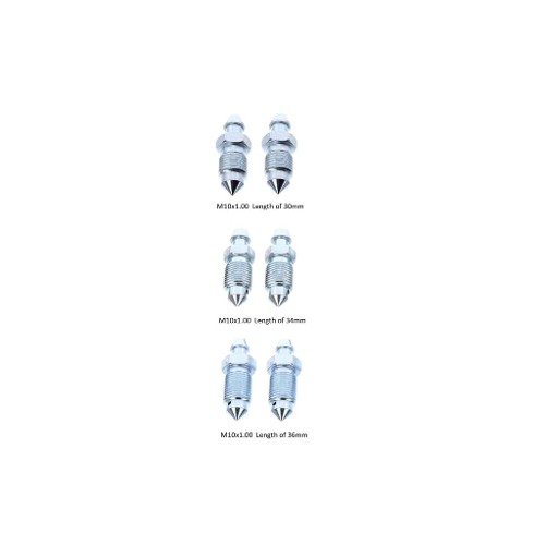 6 Brake Bleed Nipples Screws M10x1 Three Lengths - 30mm, 34mm, 36mm Pack Set