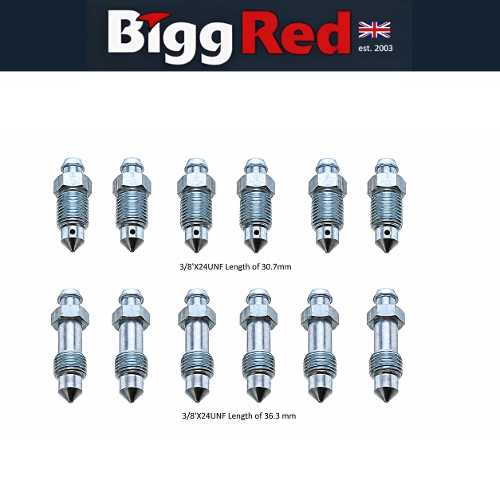 12 Brake Bleed Nipples Screws Two Lengths of 3/8'x24UNF Pack Set