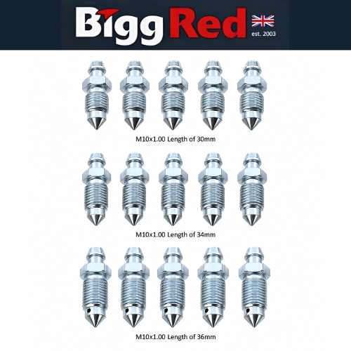 15 Brake Bleed Nipples Screws M10x1 Three Lengths - 30mm, 34mm, 36mm Pack Set