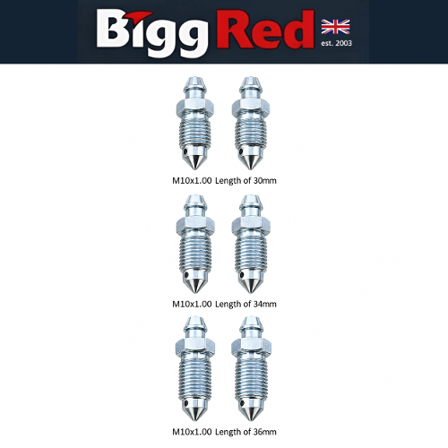 6 Brake Bleed Nipples Screws M10x1 Three Lengths - 30mm, 34mm, 36mm Pack Set